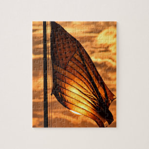 USA Flag no Sunset - 8x10 - 110 pcs. Quebra-cabeça