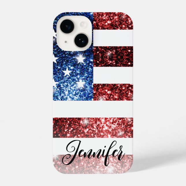 USA flag red blue faux sparkles brilha seu nome (Verso)