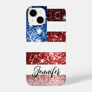 USA flag red blue faux sparkles brilha seu nome