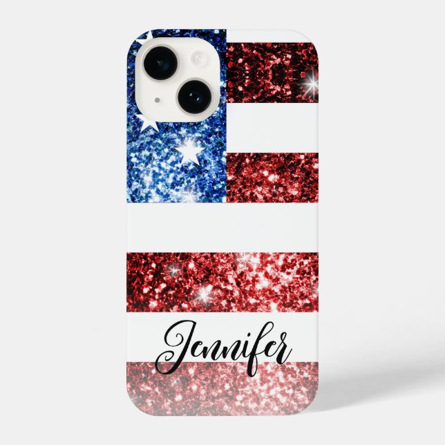 USA flag red blue faux sparkles brilha seu nome (Verso)
