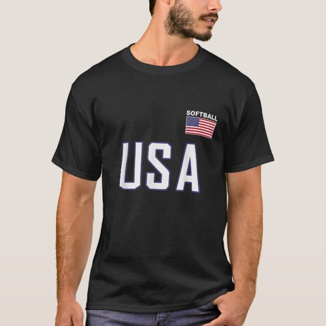 USA Flag Softball Pocket Team Jersey Gift Top Tee (Frente)