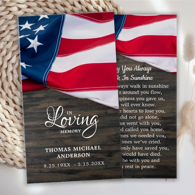 USA Flag Sympathy Funeral Memorial Prayer Card (Criador carregado)