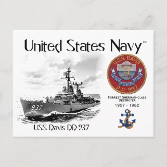 USS DAVIS DD-937 DESTROYER - CARTÃO POSTAL (Frente)