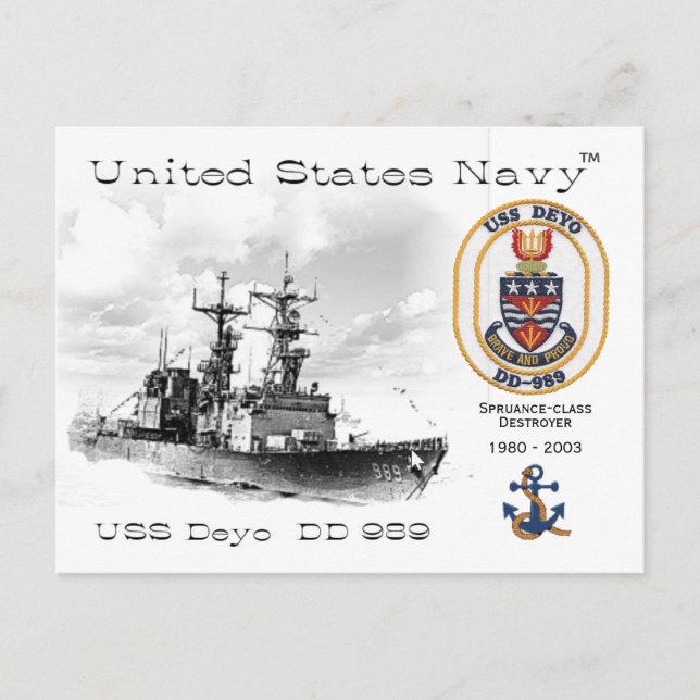 USS DEYO DD-989 DESTROYER - CARTÃO POSTAL (Frente)