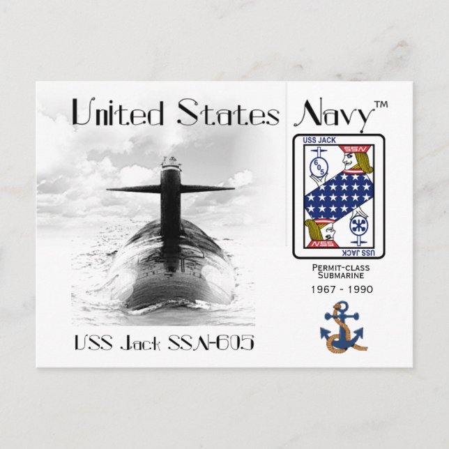 USS JACK SSN-605 SUBMARINE - CARTÃO POSTAL (Frente)