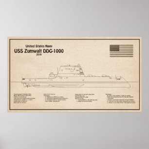 USS Zumwalt - Planos de Impressão Blueprint de Ent