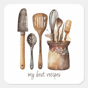 Utensílios de Cozinha Aquarela Rústica Etiqueta de