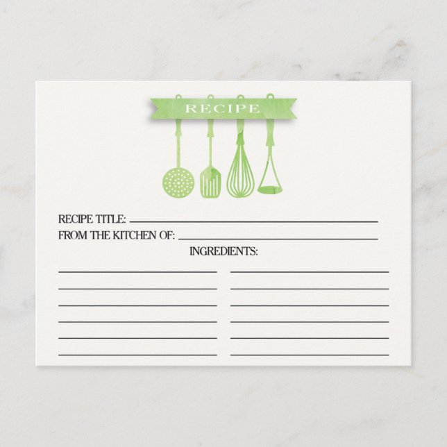 Utensílios Watercolor Cartões de Receita de Chá de (Frente)