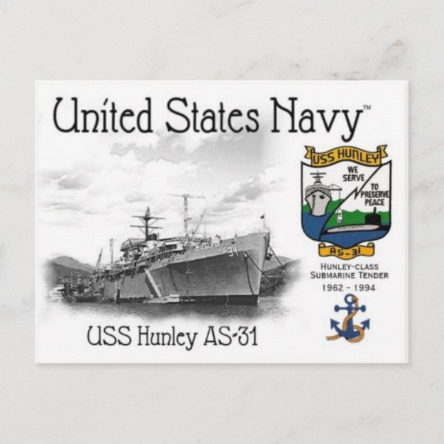 UTILIZA CARTÃO POSTAL SUBMARINHO HUNLEY AS-31 (Frente)