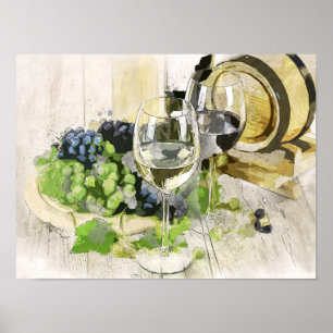 uvas e poster de vinho