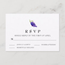 Uvas na placa RSVP de Casamento de Vinha