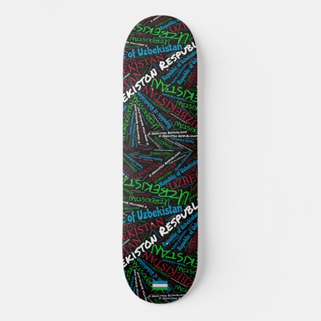 Uzbekistan National Pride Wordcloud Skateboard (Frente)