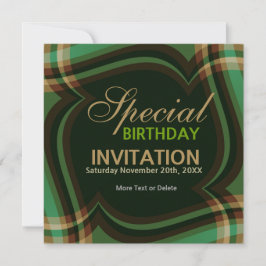 v2. Convite Quadrado Tartan Verde Dourado