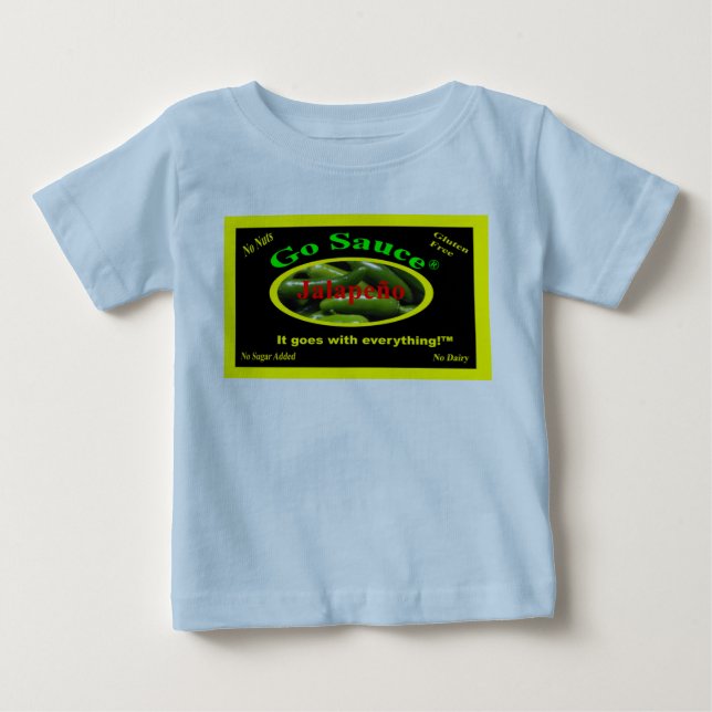 Vá Molhar, Baby T-Shirt Azul Claro Com Ingrediente (Frente)
