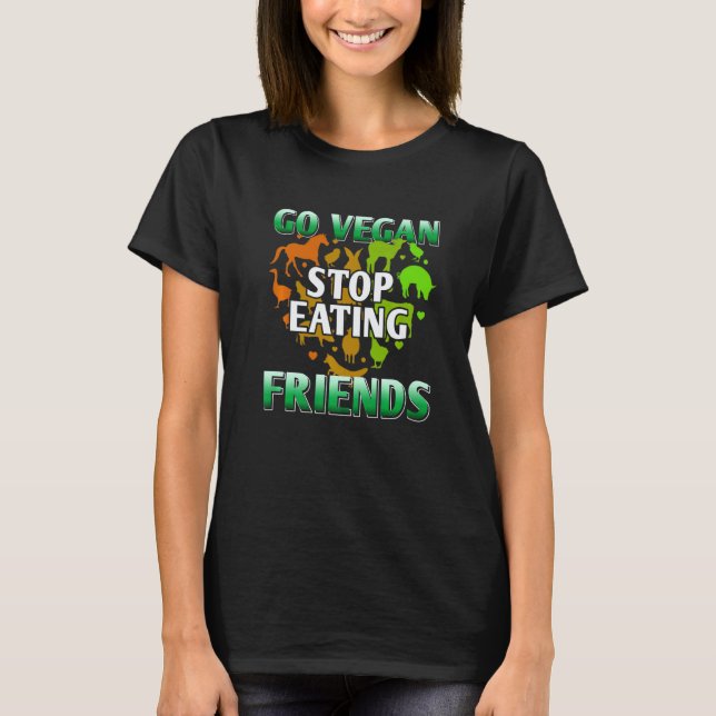 Vá Vegano Pare de Comer Amigos Camisa Vegana Retro (Frente)