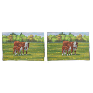 Vaca Aubrac e Vitelo em Pastura Primavera