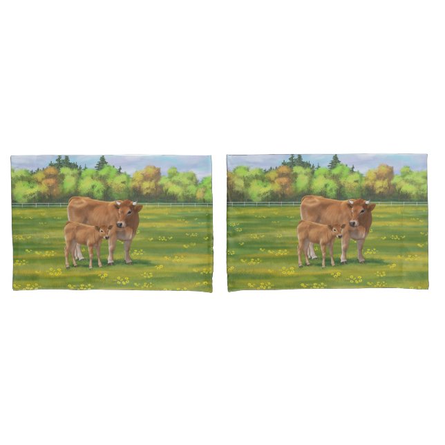 Vaca Aubrac e Vitelo Fresco na Pastagem Primavera (Frente - conjunto)
