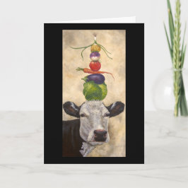 Vaca com cartão de saudação de vegetais