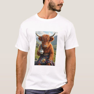Vaca de cocô de leite escocês com t-shirt de chá