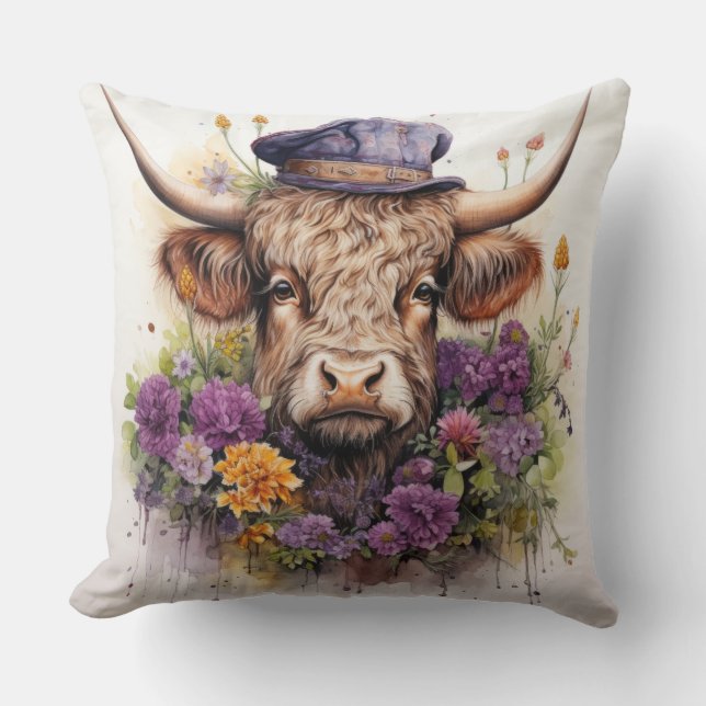 Vaca de Highland com vestuário 4 de 4 almofadas (Frente)