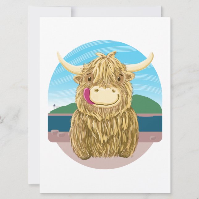 Vaca De Highland Escocesa, Refrigerindo Na Praia (Frente)