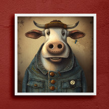 Vaca Denim Dapper - Vaca engraçada em Poster de fa