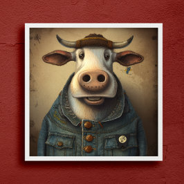 Vaca Denim Dapper - Vaca engraçada em Poster de fa