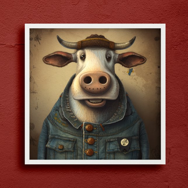 Vaca Denim Dapper - Vaca engraçada em Poster de fa (Criador carregado)