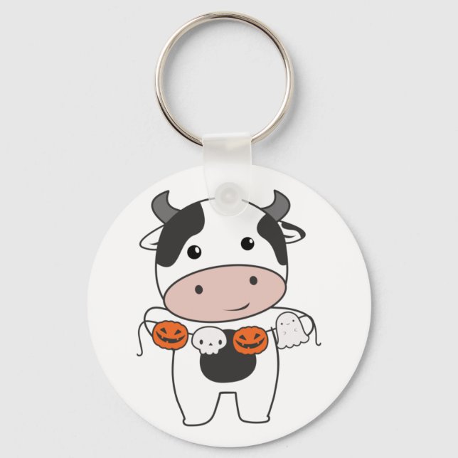 Vaca Feliz Halloween Pumpkin Bat Chaveiro (Frente)