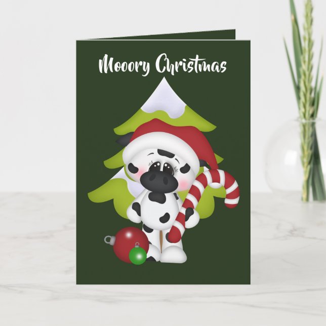 Vaca festiva de Natal adiciona cartão de saudação (Frente)