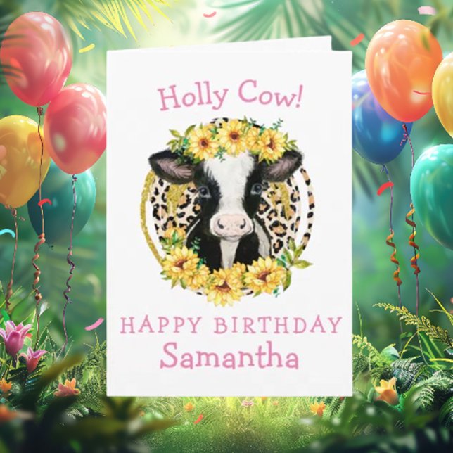 Vaca Girassóis Feliz Cartão de Aniversário ( Imagine a sweet cow surrounded by vibrant sunflowers on a birthday card—how adorable is that?)