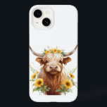 Vaca Highland com Flor Amarelo de Girassol<br><div class="desc">vaca bonito,  coroa de girassol amarela,  girassóis na cabeça chifre,  flores e chifres de touro,  ilustração de pintura de aquarela,  bela fazenda de gado escocês,  campo de prados da natureza selvagem,  vibe de primavera de verão,  fazendeiro de fazenda de verão,  doce e florido</div>
