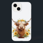 Vaca Highland com Flor Amarelo de Girassol<br><div class="desc">vaca bonito, coroa de girassol amarela, girassóis na cabeça chifre, flores e chifres de touro, ilustração de pintura de aquarela, bela fazenda de gado escocês, campo de prados da natureza selvagem, vibe de primavera de verão, fazendeiro de fazenda de verão, doce e florido</div>