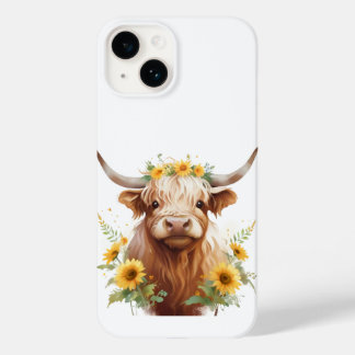 Vaca Highland com Flor Amarelo de Girassol