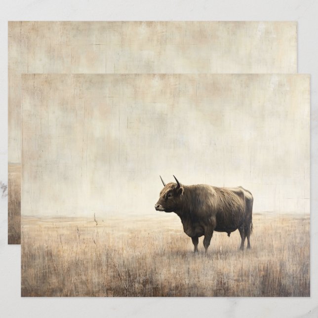 Vaca Highland em um Livro de Campo Sepia (Frente/Verso)