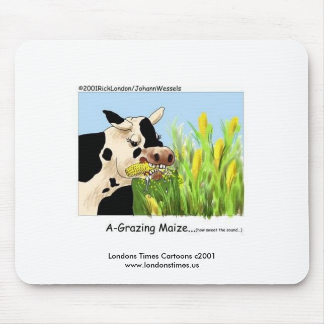 Vaca Hilária "Pastando Milho" Mouse Pad (Frente)