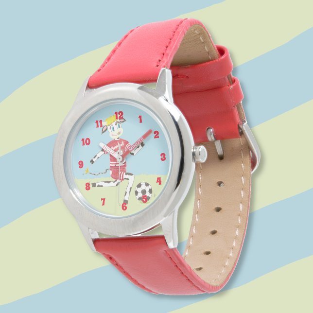 Vaca jogando futebol miúdo, relógio de iniciante (Criador carregado)