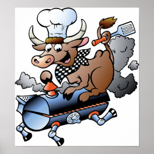 Vaca que monta um poster do CHURRASCO