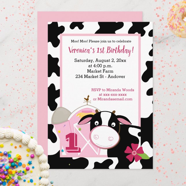 Vaca Rosa Qualquer Idade Convite De Aniversário (Pink Cow Birthday Invitation)