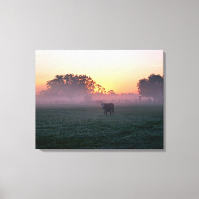 Vaca rural na Canvas de 3 painéis de sunrise (Frente)
