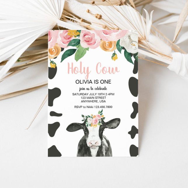 Vaca Sagrada Estou Um Convite de Aniversário Flora (Criador carregado)