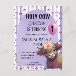 Vaca Sagrada Estou Um Convite de Laço Roxo Aquarel