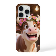 Vaca Sorridente Fofa com Coroa de Flores Estética