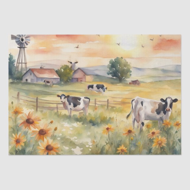 Vacas aquarelas no campo do papel de dissociação d (Frente )