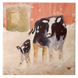 Vacas em Azulejo cerâmico de inverno (6 x 6 polega