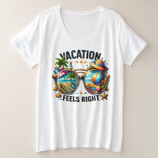 Vacation Feels Right Plus Size T-Shirt USA (Frente do Design)