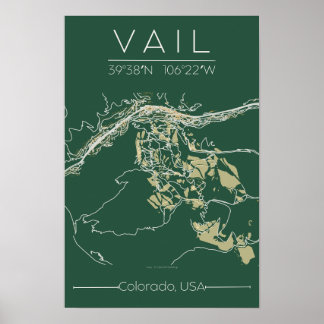 Vail Colorado Map Poster Mountain Edition Minimal