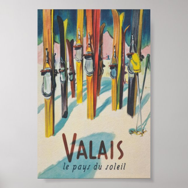 Valais Suiça Vintage Ski Poster (Frente)