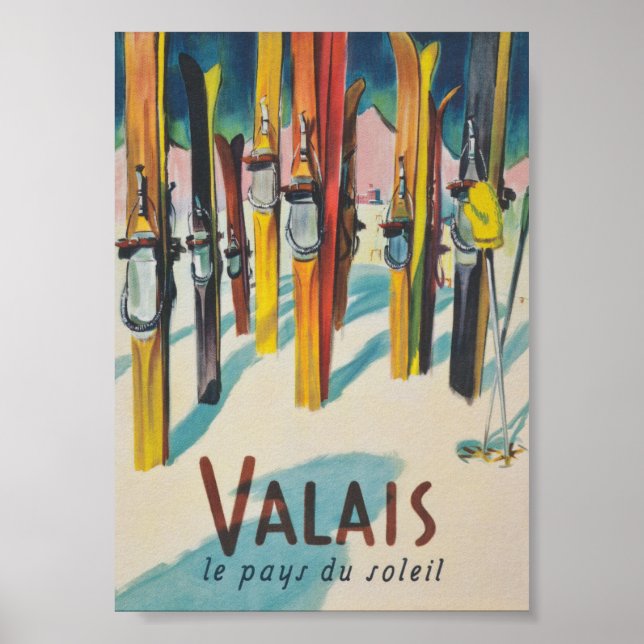Valais Suiça Vintage Ski Poster (Frente)