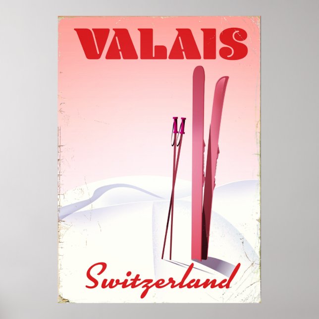 valais Suiça vintage style ski poster (Frente)